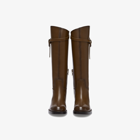 73hours女鞋浸透日光2025冬季新品长筒纯色圆头饰扣骑士靴