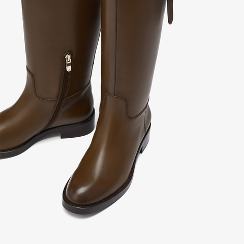 73hours女鞋浸透日光2025冬季新品长筒纯色圆头饰扣骑士靴