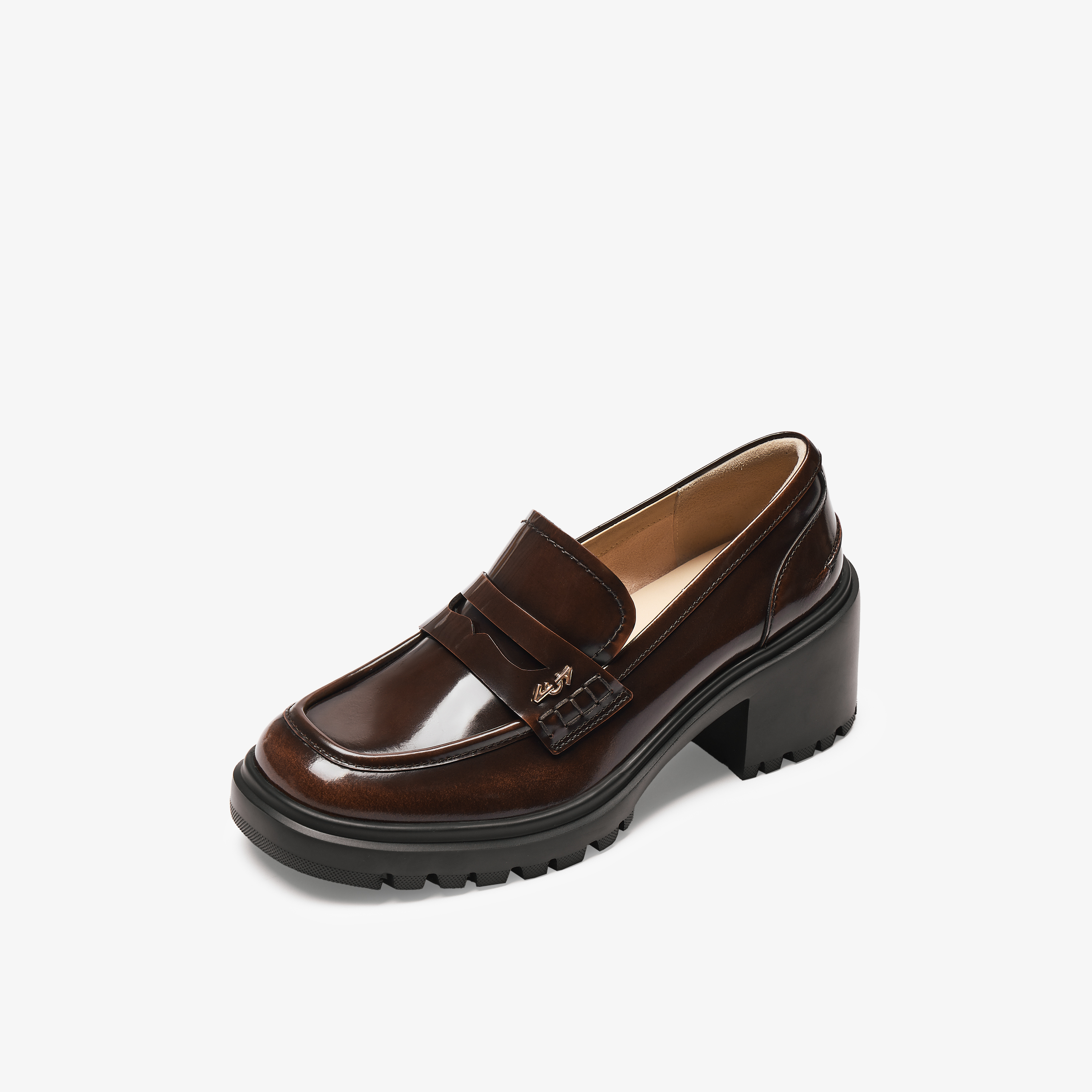 73hours女鞋落叶音效2025秋季新品方跟圆头纯色乐福鞋