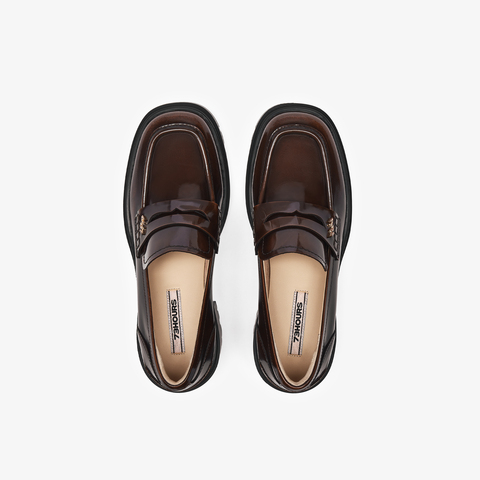 73hours女鞋落叶音效2025秋季新品方跟圆头纯色乐福鞋