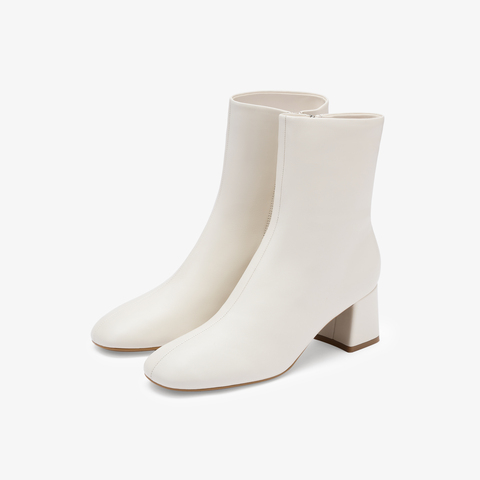 73hours女鞋回归极简2025冬季新品圆头方跟纯色时装靴