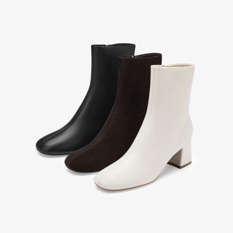 73hours女鞋回归极简2025冬季新品圆头方跟纯色时装靴