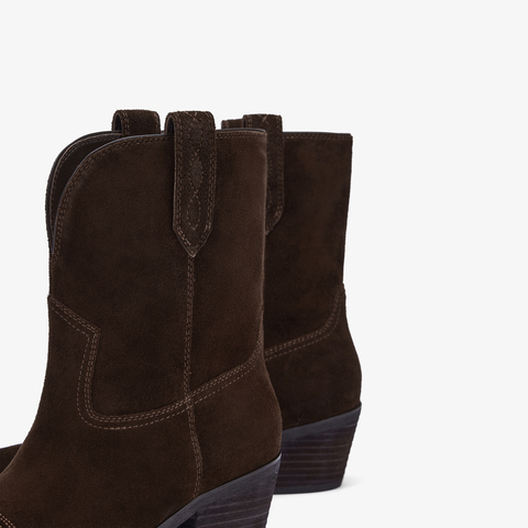 73hours女鞋旷野玫瑰2025冬季新品纯色方跟圆头西部靴