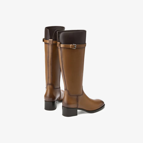 73hours女鞋马赛季节2025冬季新品平底圆头拼色骑士靴