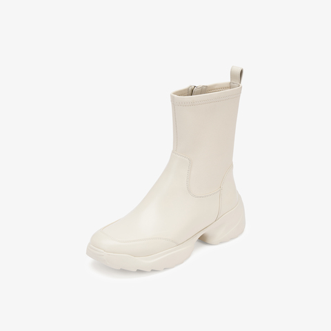 73hours女鞋马斯卡彭2025冬季新品纯色圆头厚底时装靴