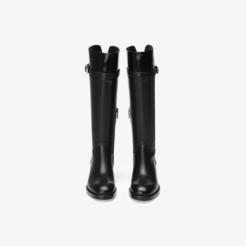 73hours女鞋马赛季节2025冬季新品平底圆头拼色骑士靴