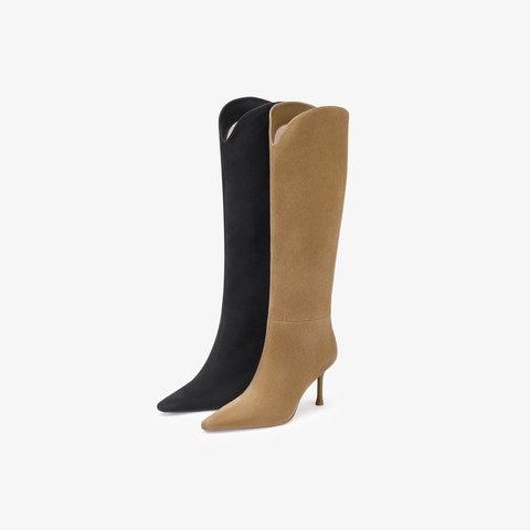 73hours女鞋看展日2025冬季新品尖头细跟纯色时装靴