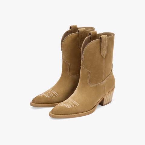 73hours女鞋旷野玫瑰2025冬季新品纯色方跟圆头西部靴