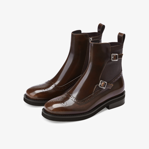 73hours女鞋邦德街2025冬季新品圆头饰扣纯色切尔西靴