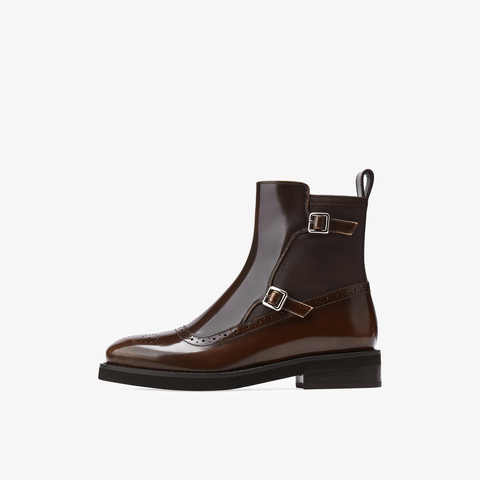 73hours女鞋邦德街2025冬季新品圆头饰扣纯色切尔西靴