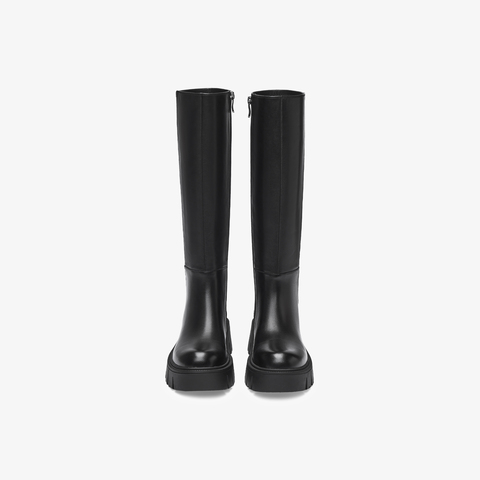 73hours女鞋直拍封面2025冬季新品平底纯色长筒厚底骑士靴