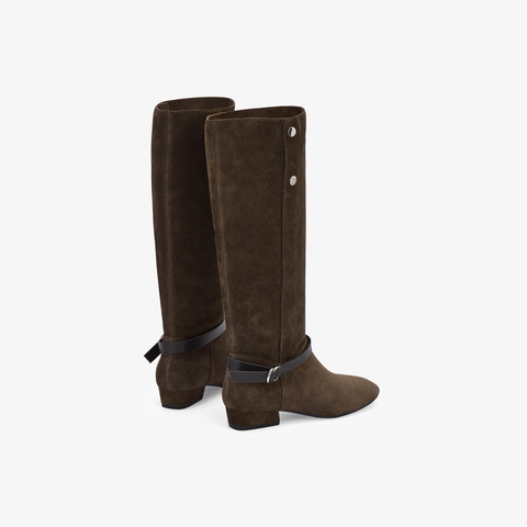 73hours女鞋沙漠音乐节2025冬季新品纯色饰扣圆头西部靴