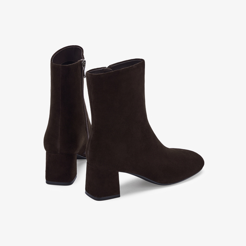 73hours女鞋回归极简2025冬季新品圆头方跟纯色时装靴