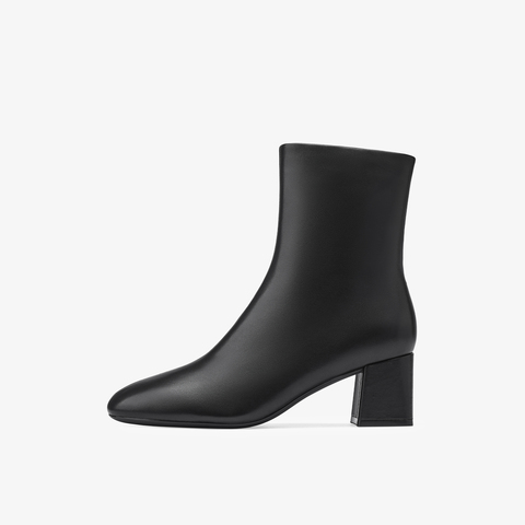 73hours女鞋回归极简2025冬季新品圆头方跟纯色时装靴