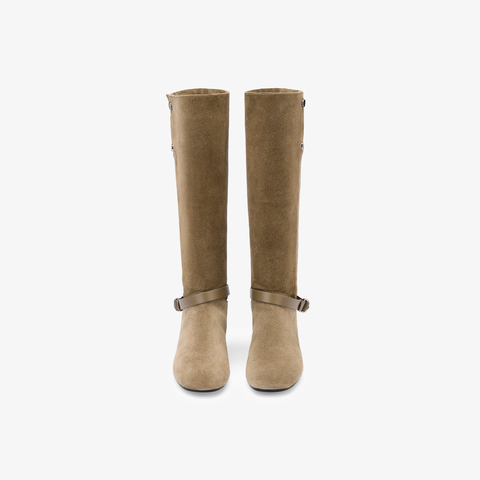 73hours女鞋沙漠音乐节2025冬季新品纯色饰扣圆头西部靴