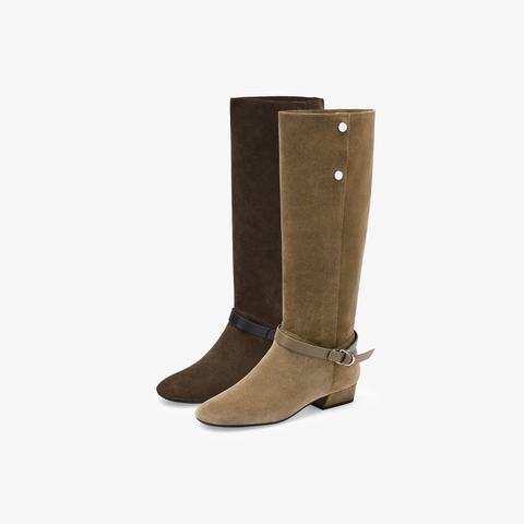 73hours女鞋沙漠音乐节2025冬季新品纯色饰扣圆头西部靴