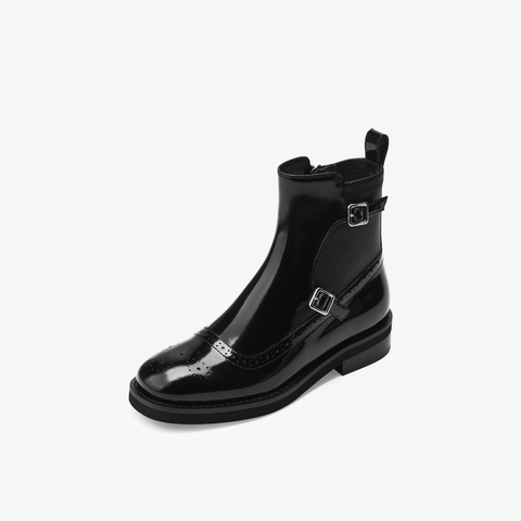 73hours女鞋邦德街2025冬季新品圆头饰扣纯色切尔西靴