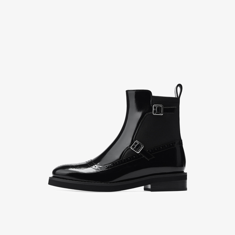 73hours女鞋邦德街2025冬季新品圆头饰扣纯色切尔西靴