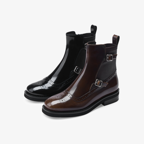 73hours女鞋邦德街2025冬季新品圆头饰扣纯色切尔西靴