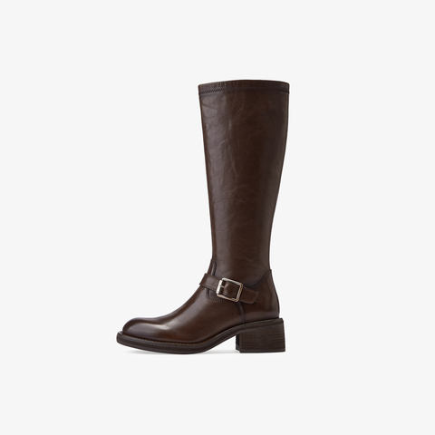 73hours女鞋关键帧2025冬季新品圆头纯色长筒骑士靴