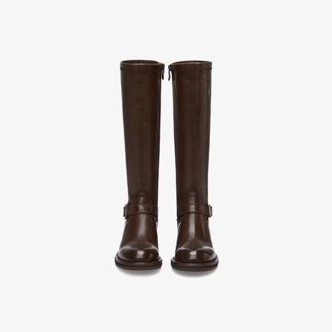 73hours女鞋关键帧2025冬季新品圆头纯色长筒骑士靴