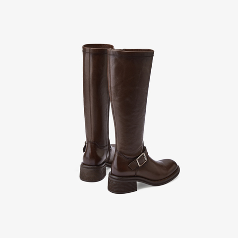 73hours女鞋关键帧2025冬季新品圆头纯色长筒骑士靴