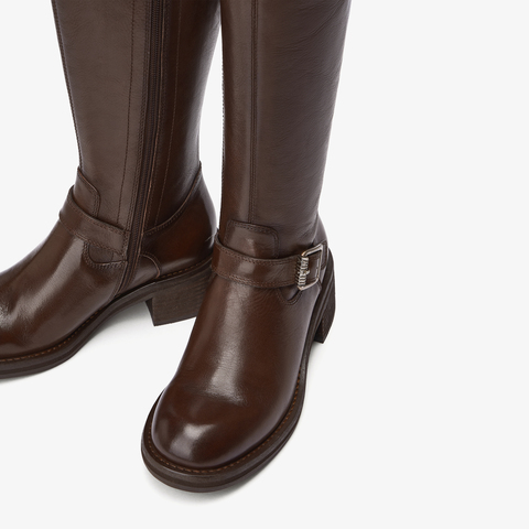 73hours女鞋关键帧2025冬季新品圆头纯色长筒骑士靴