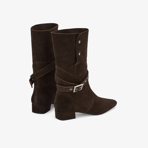 73hours女鞋牛仔假日2025冬季新品金属方跟纯色西部靴