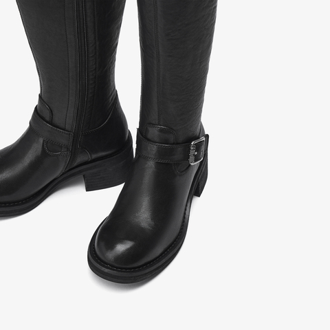 73hours女鞋关键帧2025冬季新品圆头纯色长筒骑士靴