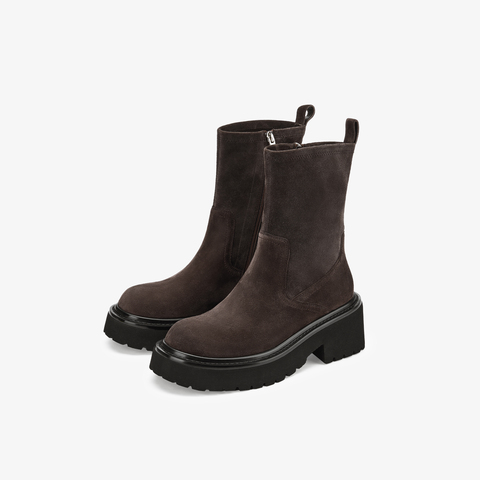 73hours女鞋自由轮廓2025冬季圆头纯色方跟弹力靴