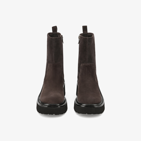 73hours女鞋自由轮廓2025冬季圆头纯色方跟弹力靴