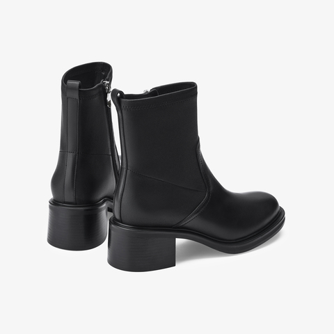 73hours女鞋逛地球2025冬季新品方跟圆头纯色弹力靴