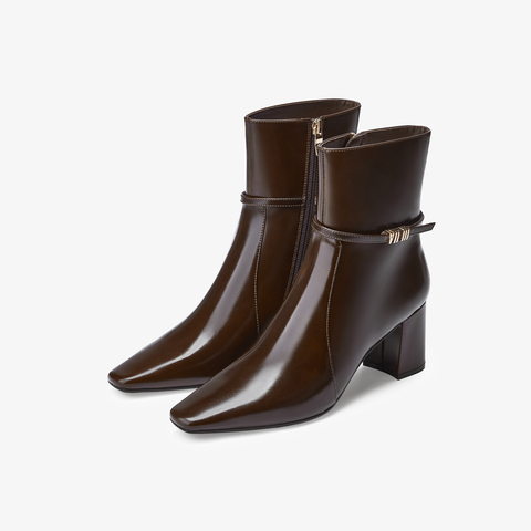 73hours女鞋比亚里茨2025冬季新品粗跟纯色饰扣时装靴