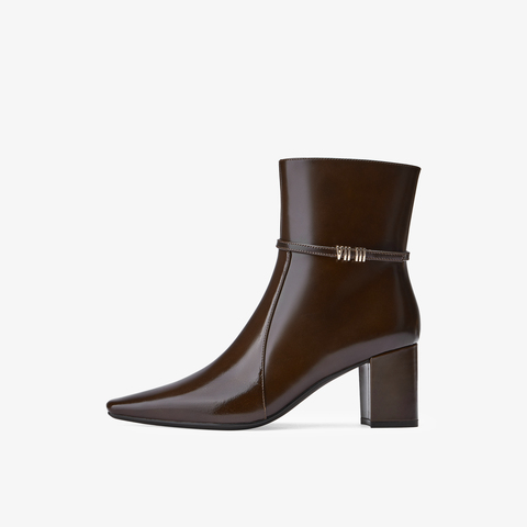 73hours女鞋比亚里茨2025冬季新品粗跟纯色饰扣时装靴