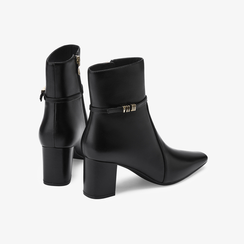 73hours女鞋比亚里茨2025冬季新品粗跟纯色饰扣时装靴