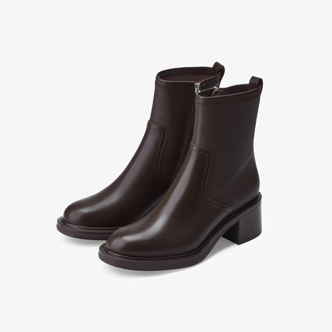 73hours女鞋逛地球2025冬季新品方跟圆头纯色弹力靴