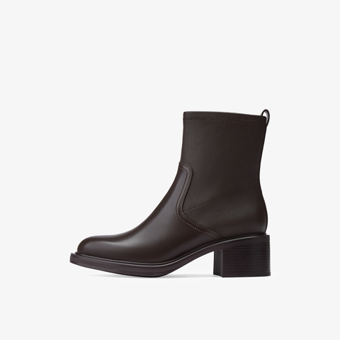 73hours女鞋逛地球2025冬季新品方跟圆头纯色弹力靴