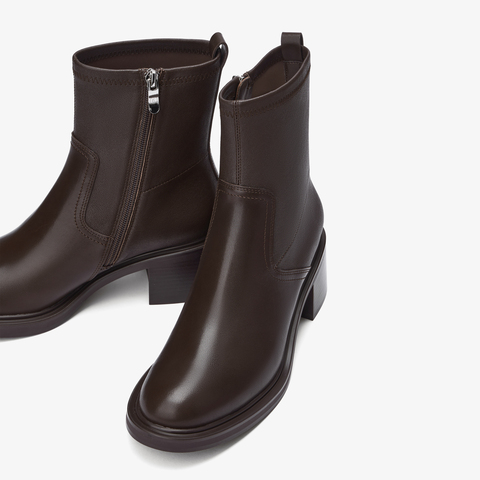 73hours女鞋逛地球2025冬季新品方跟圆头纯色弹力靴