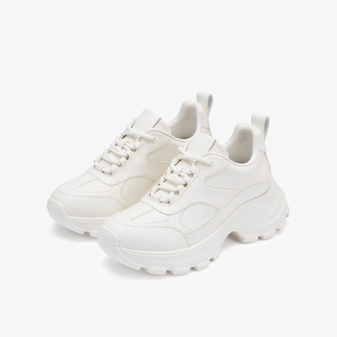 73hours女鞋松软蹦床2025秋季新品纯色圆头系带休闲鞋