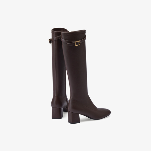 73hours女鞋蒙马特2025冬季新品圆头纯色长筒方跟时装靴