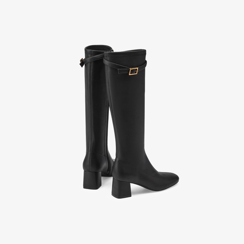 73hours女鞋蒙马特2025冬季新品圆头纯色长筒方跟时装靴