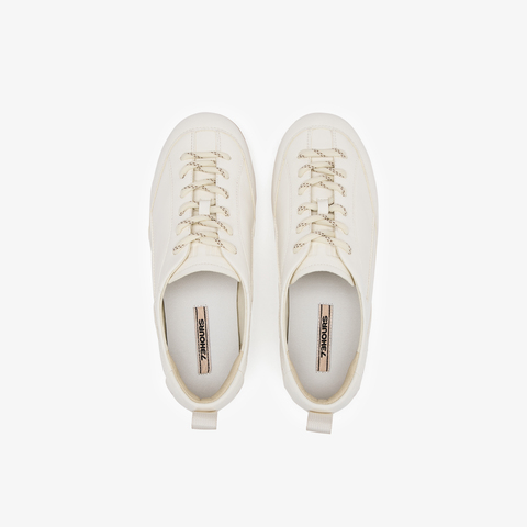 73hours女鞋甜甜圈2025秋季新品系带平底圆头拼接德训鞋