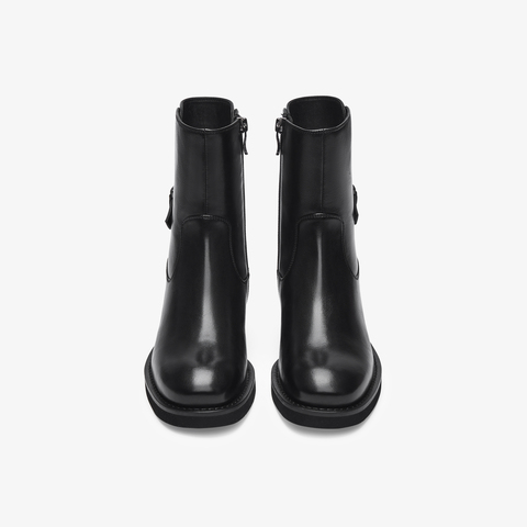 73hours女鞋嬉皮灵魂2025冬季新品圆头方跟纯色弹力靴