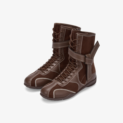 73hours女鞋机车赛道2025冬季新品圆头纯色系带马丁靴