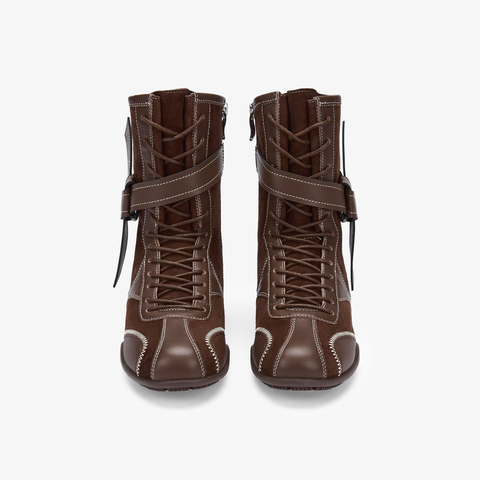 73hours女鞋机车赛道2025冬季新品圆头纯色系带马丁靴