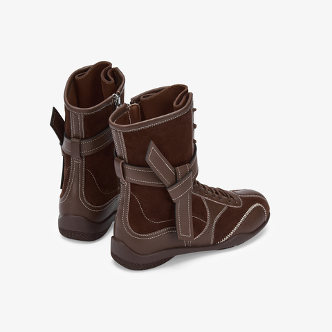 73hours女鞋机车赛道2025冬季新品圆头纯色系带马丁靴