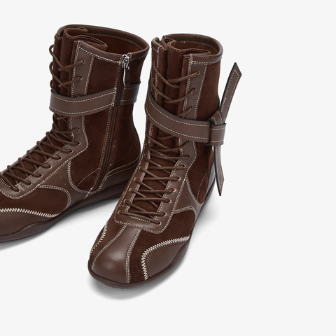 73hours女鞋机车赛道2025冬季新品圆头纯色系带马丁靴