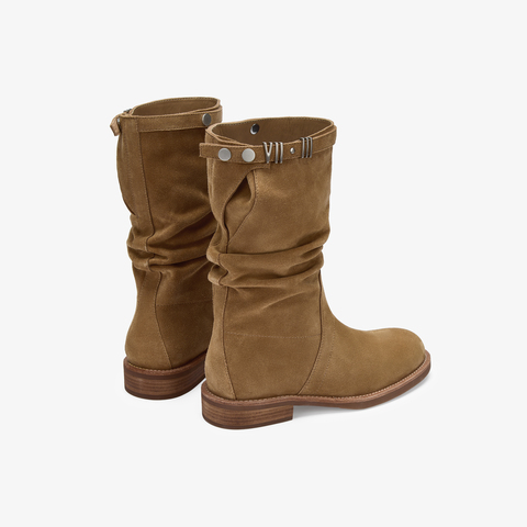 73hours女鞋游牧骑士2025冬季新品圆头纯色方跟西部靴