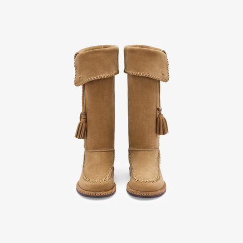 73hours女鞋自由波嬉2025冬季新品纯色长筒圆头西部靴