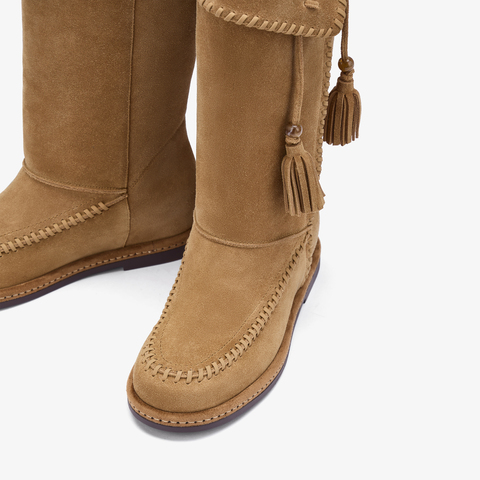 73hours女鞋自由波嬉2025冬季新品纯色长筒圆头西部靴